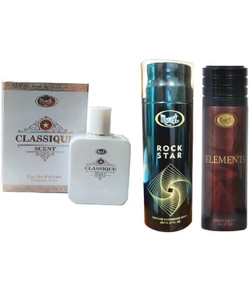Monet - CLASSIQUE 50ML ,ROCK STAR 200ML ,ELEMENTS  200ML Eau De Parfum (EDP) For Unisex 450 ( Pack of 3 )