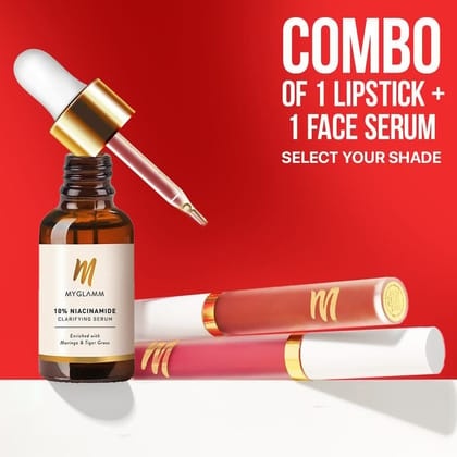 LIT Velvet Matte Liquid Lipstick + MyGlamm 10% Niacinamide Clarifying Serum Exclusive Combo | Hydrating Lipstick & Anti-inflammatory Face Serum