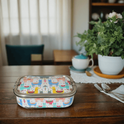 Llama Print Eco-Friendly Meenakari Steel Tiffin Box – Stylish & Durable-Llama