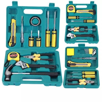 Home Tool Kit Set, Mechanic Car Motor Bike Repair Daily Maintenance, Household DIY Tool Box with Tools Included, Hammer Pliers Screwdrivers Basic Hand Tool Sets (12 PCS)