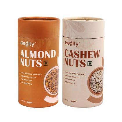 Elegity Dry Fruit Combo Pack |100% Natural |No Added Preservatives| Nutritious Snacks Almonds & Cashews, 400 gm - Pack of 2