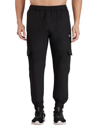 MEN'S TRAVELLING CARGO TRACK PANT WITH 2 SIDE PKT. & 2 AIR FLAP BUTTON PKT.-Black / M