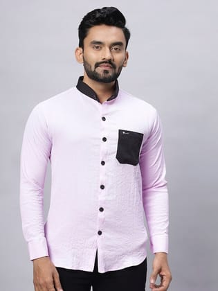 Mandarin Collar Long Sleeves Relaxed Regular Fit Casual Shirt