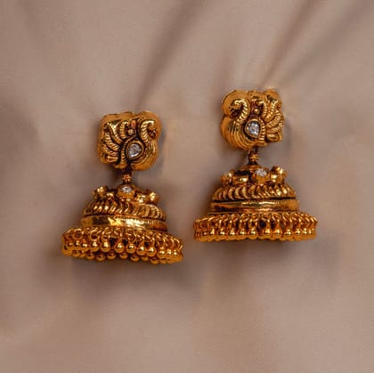 Peacock Moissanite Deep Nakas Gold Plated Jhumkas