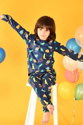 DINOSAUR FUN NAVY PYJAMA SET (LONG SLEEVES)-0-6 MONTHS / 2N / Multi
