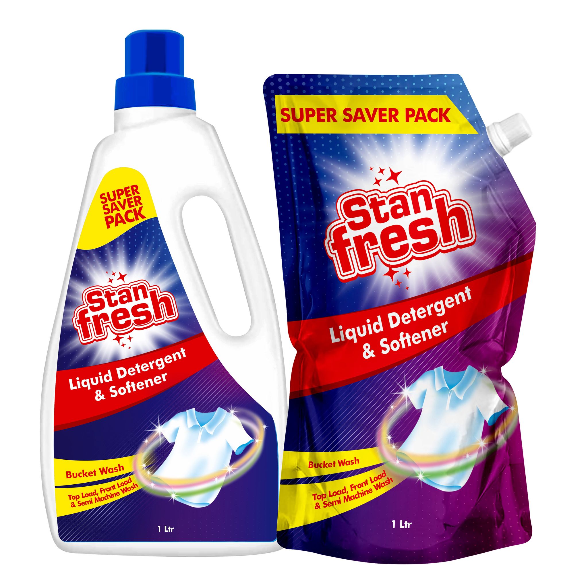 Stanfresh Liquid Detergent & Softener - 1Ltr. Bottle & Refill Pack 1Ltr.
