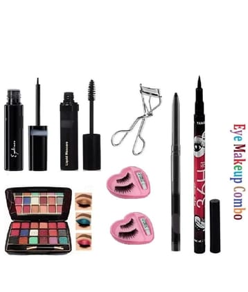 swenky eyeshadow with eyeliner mascara eyebrow pencil false eyelash & curler (Pack of 8)