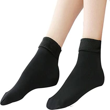 HAYBERG Men,Women,Girls and Boys Winter Woolen Socks Velvet Thermal Thumb Warm Ankle length Stretchy Elastic Socks (Black Pack 2)