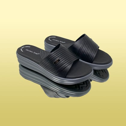 Black Platform Slides-Black / 36