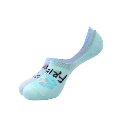 Balenzia x Friends Women-Loafer/No Show Socks (Pack of 2 Pairs/1U)- Green, Blue-Stretchable from 19 cm to 30 cm / 2 N