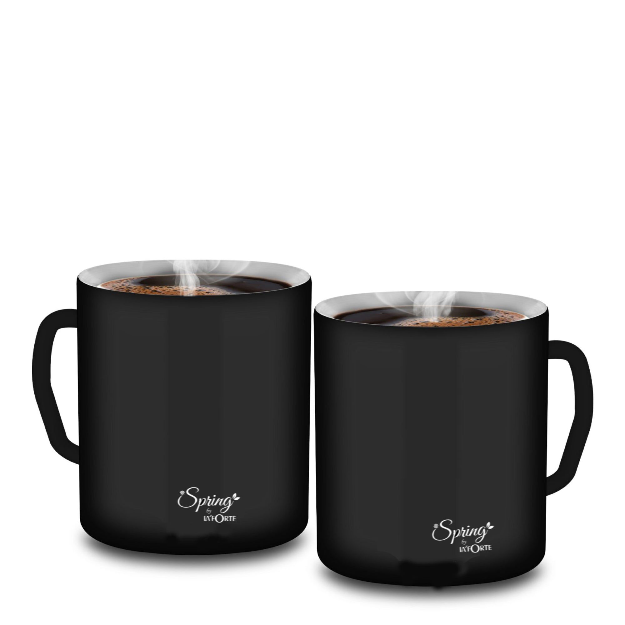 Stainless Steel Coffee and Tea Mugs - 150ml (5.07 oz) - Set of 2 - Powder Coated Exterior, Steel Interior-Black