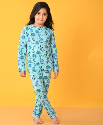SPACE DISNOAUR GIRLS LONG SLEEVES PYJAMA SET - AQUA-0-6 MONTHS / 2N / AQUA