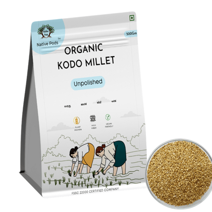 Native Pods Kodo Millet Unpolished 500g- Varagu, Harka,Arikelu - Natural & Organic - Gluten free and Wholesome Grain without Additives