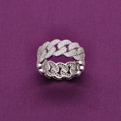 Interlocked Intricacy Statement Silver Ring-White Stone / Silver / US 7 (17.5 mm Diameter)