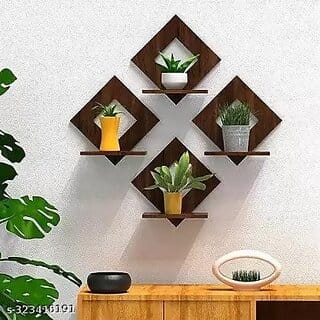 Pot Stand Set of 4 Piece Decorative Wooden Wall Hanging for Home Decor Office (12 inch X 8 inch, Brown)