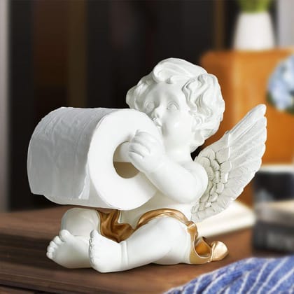 Angel Tissue Holder-White With Gold