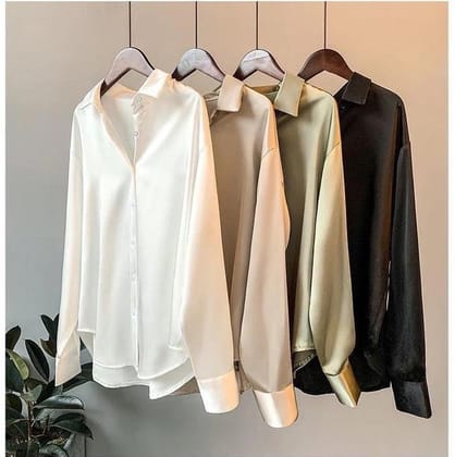 Plain Satin Shirt-beidge / free-size