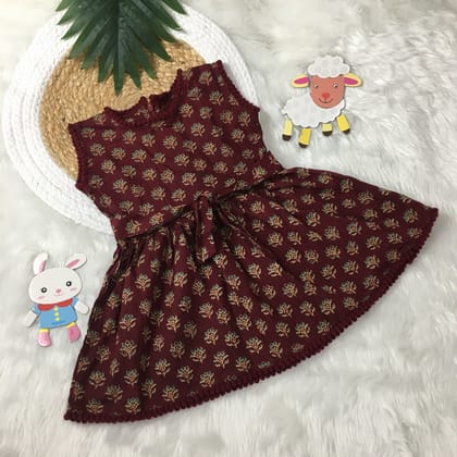 Baby Frock - Maroon Wine Flower-1 - 1.5 year