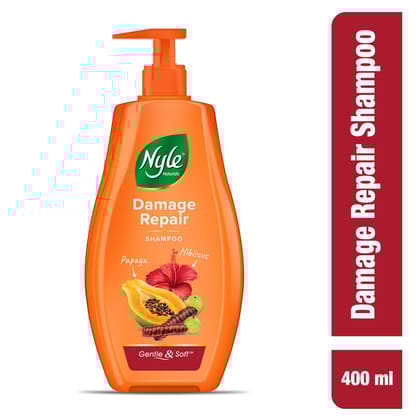Nyle Naturals Damage Repair Shampoo | Hair Repair Shampoo | With Papaya, Hibiscus and Shikakai | Gentle & Soft Formulation For Men & Women, 400ml