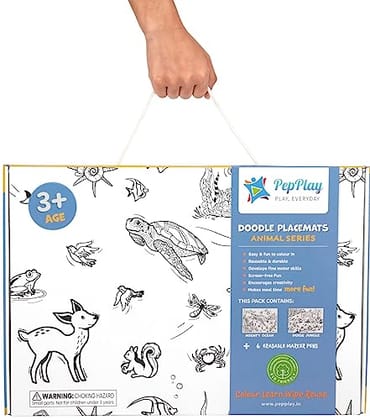         Pepplay Reusable Coloring Placemats Sheet With 8 Erasable Marker Pens , Non Toxic,Creative Doodle Art Kit, Travel Coloring Art Kit For Kids, For 3+ Years Age Groups ( Ocean And Wild)       