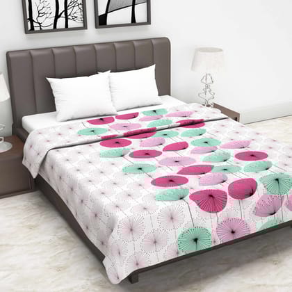 Pink and Blue 120 GSM Cotton Floral Double Bed AC Blanket Dohar for All Season-Double / Pink and Blue / MD1410