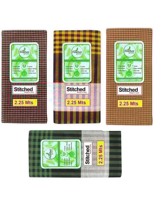 Feather Green Cotton Blend Mens Lungi Multicolor ( Pack of 4 ) - None