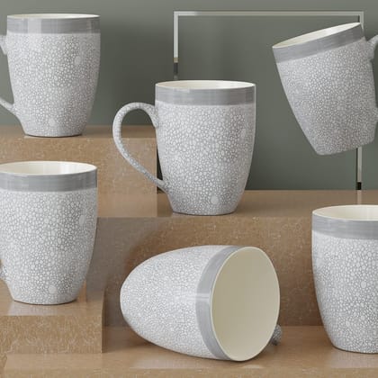 The Earth Store Grey Fizz Coffee Mug Set of 6 Ceramic Mugs to Gift to Best Friend, Tea Mugs, Microwave Safe Coffee Mugs, Ceramic Tea Cups