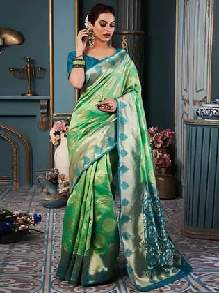 Ethnic Motifs Woven Design Zari Banarasi Saree