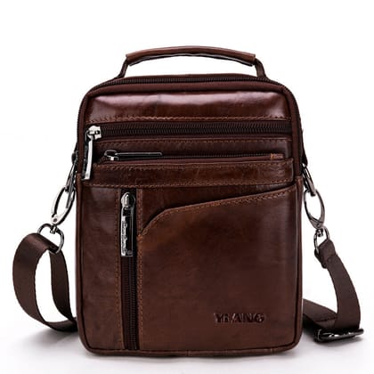 Genuine Leather Messenger Bag for Men-Brown / 30cm