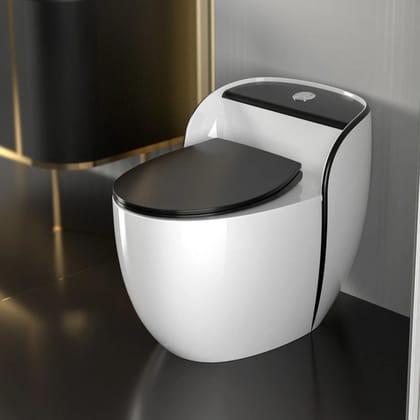 InArt Syphonic Washdown Flush Ceramic One Piece Western Toilet Model Commode - Water Closet Black White Glossy OPD019