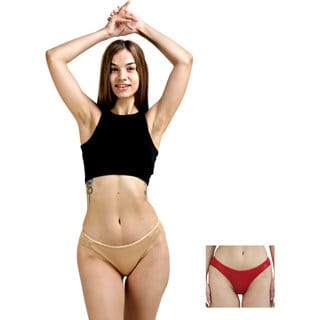 AshleyandAlvis Micro Modal, Anti Bacterial, Skinny Soft, Premium Bikini Women Bikini Beige, Red Panty (Pack of 2)