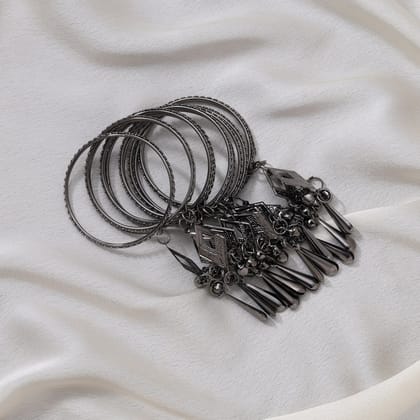 Black Color 1 Set Of Kids Bangle Size: 2.0 (PLKB872BLK-2.0)-Default Title / black / Alloy with Good Quality Silver Plated