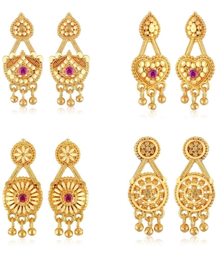 Vighnaharta Golden Stud Earrings ( Pack of 4 ) - Golden