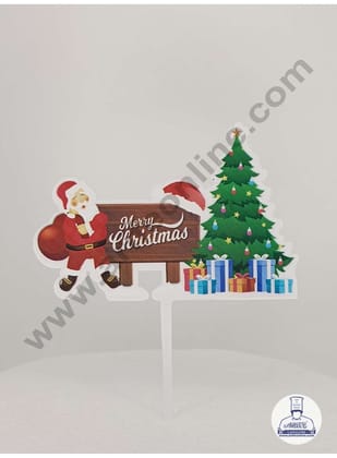 CAKE DECOR™ 5 inch Imported Acrylic Merry Christmas Santa Claus, X-Mas Tree, Gifts Cake Topper Cake Decoration Dessert Decoration (SBMT-IMP-022)