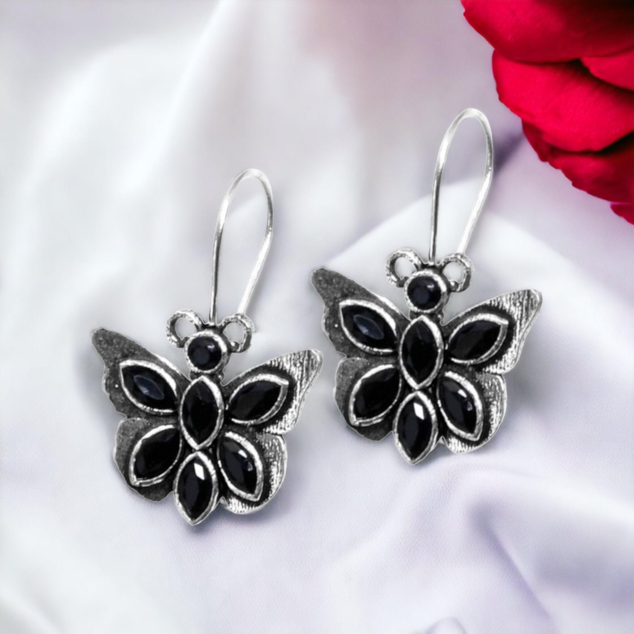Butterfly Oxidized Hook Earrings | Sarichka-Black