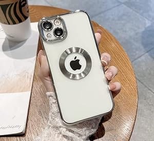 Silver 6D Chrome Logo Cut Transparent Case for Apple iphone 14