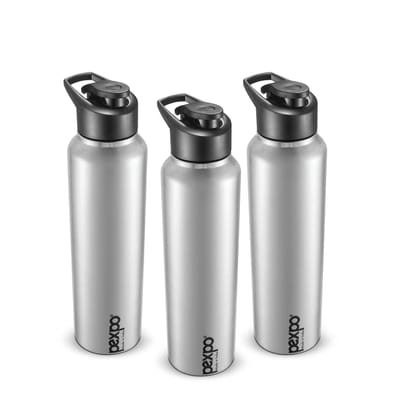 PEXPO Stainless Steel Sports/Fridge Water Bottle, 1000 ml, Pack Of 3 Silver, Chromo | Eco-Friendly & Leak-Proof Water Bottle