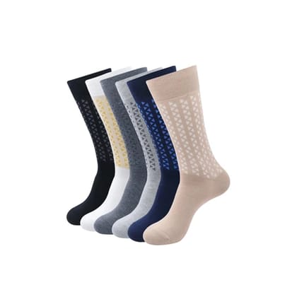 Balenzia Men's Cotton Crew/Calf length socks-(Pack of 6 Pairs/1U) (Black,White,Navy,L.Grey,D.Grey,Beige)-Stretchable from 25 cm to 33 cm / 6 N