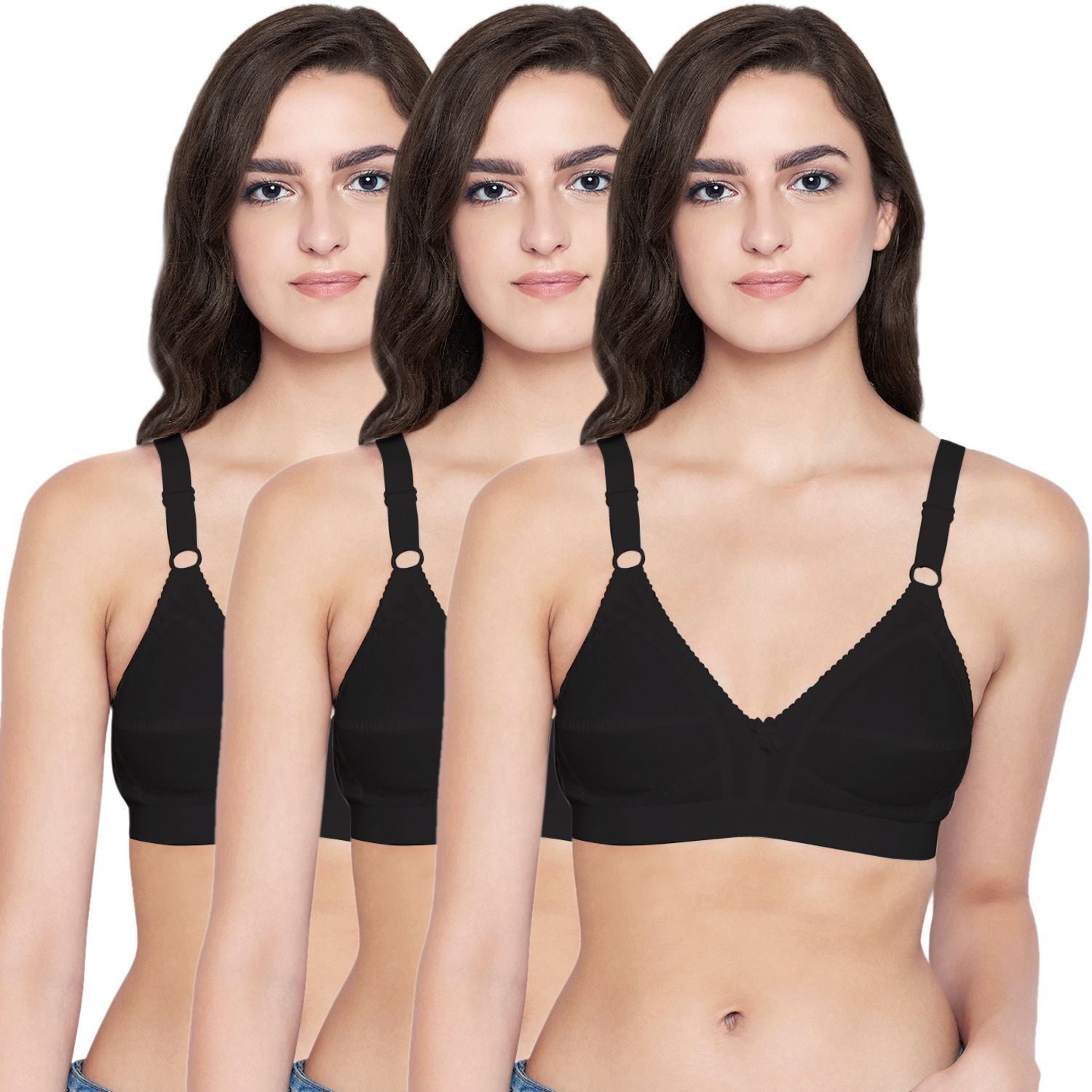 Bodycare 100% Cotton Non Padded Non wired Regular Bra-Pack of 3