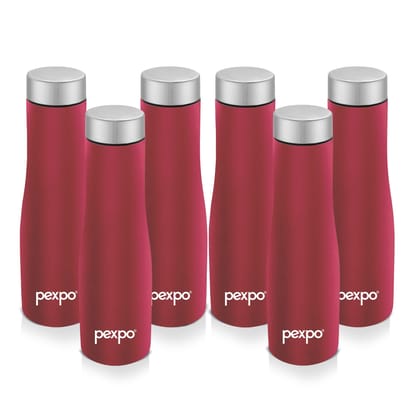 PEXPO Stainless Steel Fridge Water Bottle, 750 ml, Pack of 6, Crimson Red, Monaco | Eco-Friendly & Leak-Proof Water Bottle