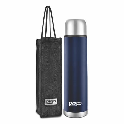Pexpo 24 Hrs Hot & Cold, 1000 ML Stainless Steel Insulated ISI Certified Flask with Jute Bag, Denim Blue, Set of 1, Flamingo | Leak-Proof | Eco-Friendly | Office | Home | kitchen | Travelling | Hiking
