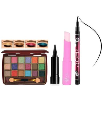 swenky eyeshadow with eyeliner bold eye kajal & color changing lip balm (Pack of 4)