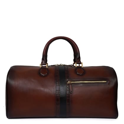 Contrasting Mid Stripe Espresso Leather Duffle Bag-FS