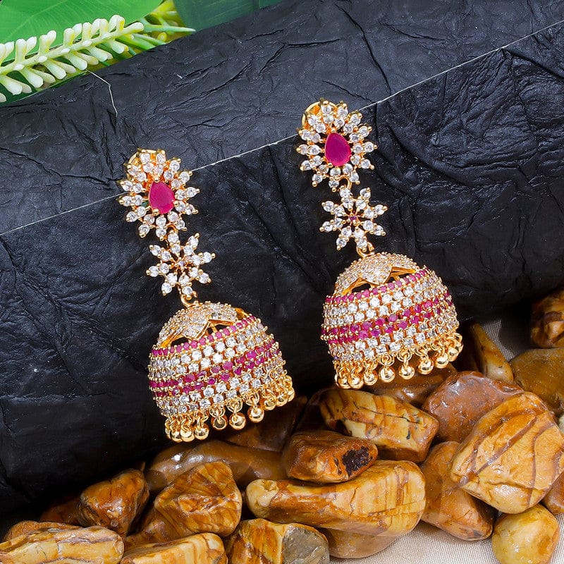 Elegant Ruby and Diamond Floral Jhumka Earrings
