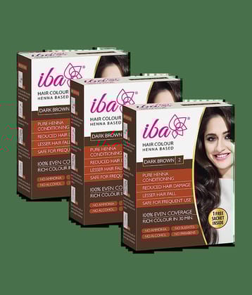 Iba Hair Colour for Women ,Dark Brown, 70g,  Pure Henna Based Powder Sachet (Pack of 3)