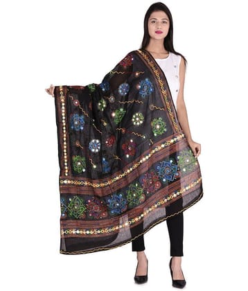 Apratim Black Cotton Kutch Embroidered Dupatta - Single