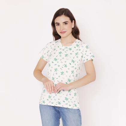 Women's Printed Half Sleeve Casual T-Shirt - Off White Off White S