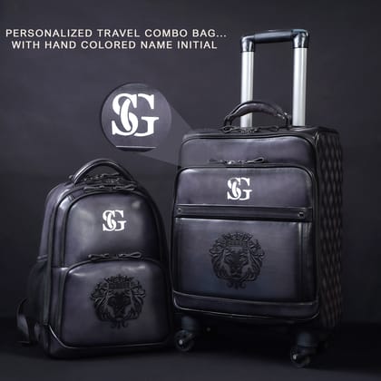 Personalized Travel Combo Bag in Grey Leather-FS