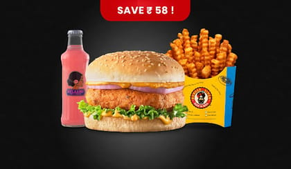 Paneer Pind-er Burger Value Combo __ Classic Salted Fries (Regular),Gulaabo Pink Lemonade