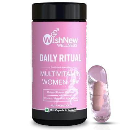 WishNew Wellness Daily Ritual Women's Multivitamin 18+ | Complete 36-Nutrient Formula for Optimal Health & Vitality | Supports PMS, UTI Care | 60 Non-GMO Delayed Release Capsules for Your Wellbeing
